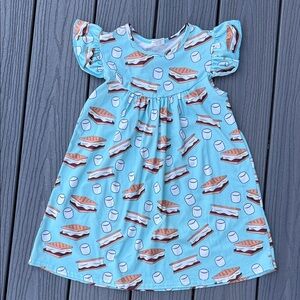 Girls' Light Blue S'mores Print Flutter Sleeve Dress